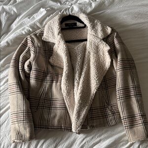 Teddy-Lined Plaid Jacket in Beige - Womens